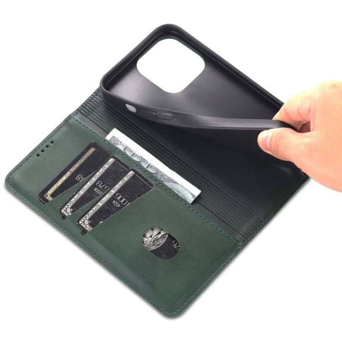 AZNS - AZNS iPhone 15 Plånboksfodral Konstläder + TPU - Ställ - Grön
