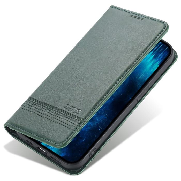 AZNS - AZNS iPhone 15 Plånboksfodral Konstläder + TPU - Ställ - Grön