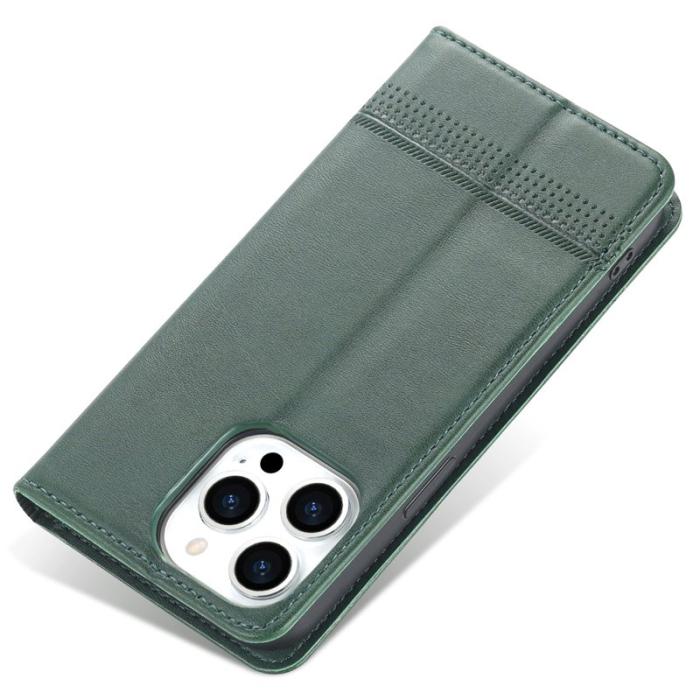 AZNS - AZNS iPhone 15 Plånboksfodral Konstläder + TPU - Ställ - Grön