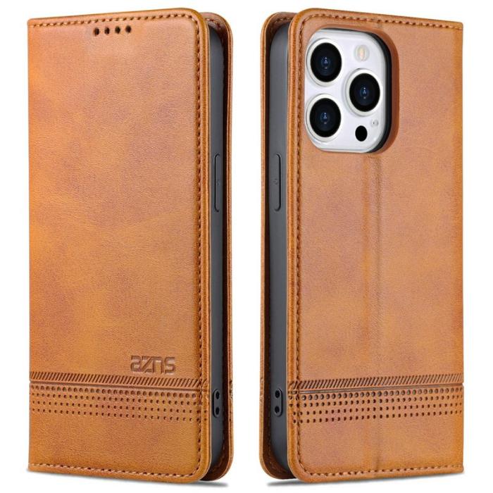 AZNS - AZNS iPhone 15 Plånboksfodral Konstläder + TPU - Ställfunktion - Brun