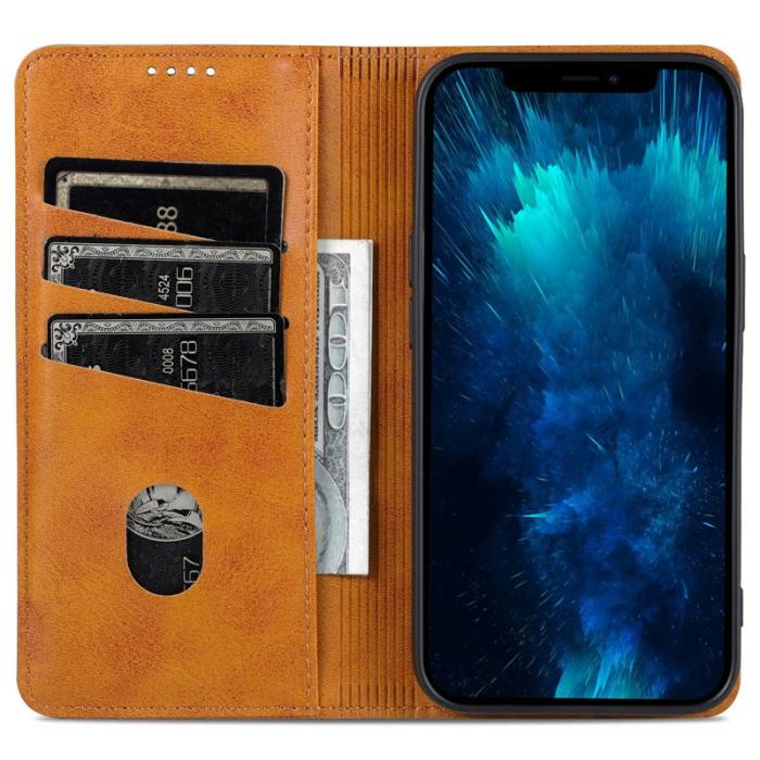 AZNS - AZNS iPhone 15 Plånboksfodral Konstläder + TPU - Ställfunktion - Brun