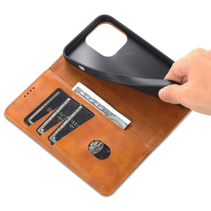 AZNS - AZNS iPhone 15 Plånboksfodral Konstläder + TPU - Ställfunktion - Brun