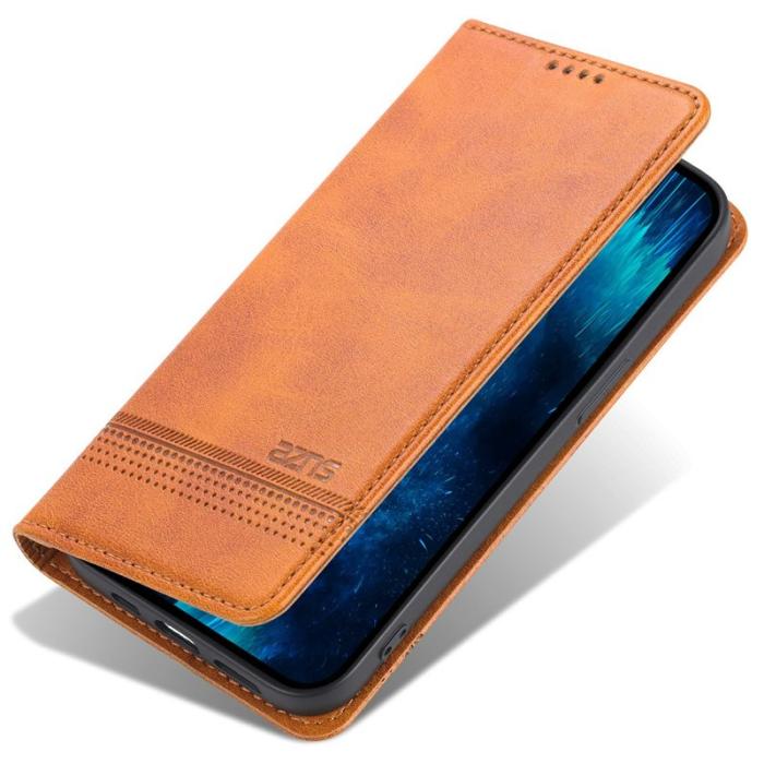 AZNS - AZNS iPhone 15 Plånboksfodral Konstläder + TPU - Ställfunktion - Brun