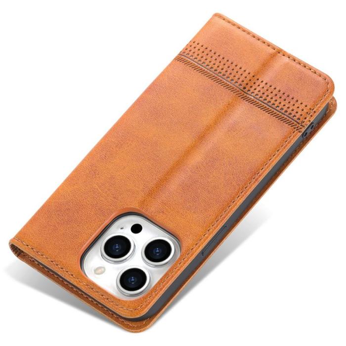 AZNS - AZNS iPhone 15 Plånboksfodral Konstläder + TPU - Ställfunktion - Brun