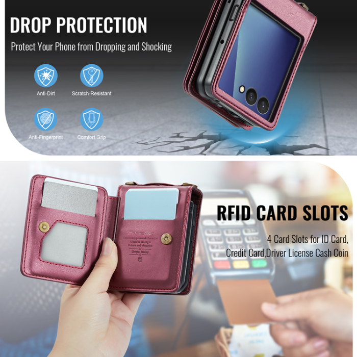 Caseme - CASEME Galaxy Z Flip 7 Plånboksfodral RFID Blocking C22 - Röd
