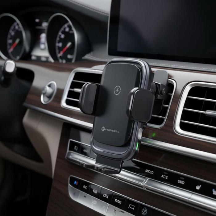 Forcell - Forcell Bilhållare till Luftventil med 15W Trådlös Laddning F-24 - Svart