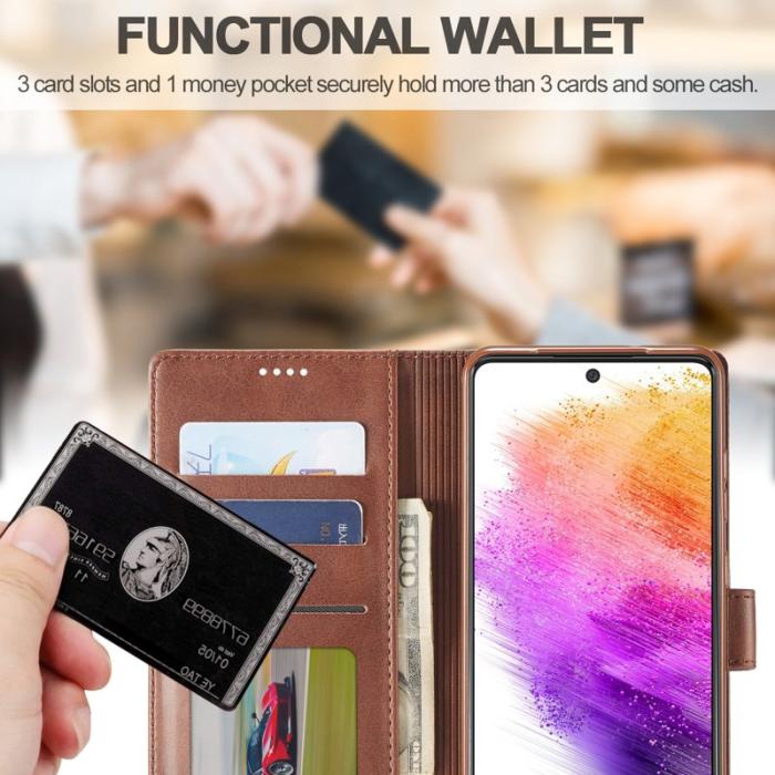 LC.imeeke - LC.IMEEKE för Samsung Galaxy A73 5G Plånboksfodral i Konstläder - Brun
