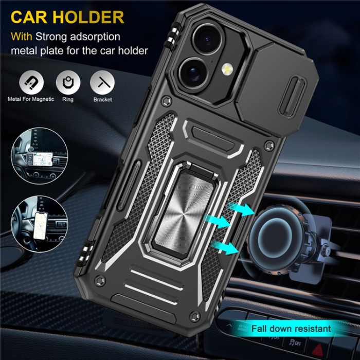 A-One Brand - iPhone 17 Mobilskal Kickstand Lens Lid - Svart