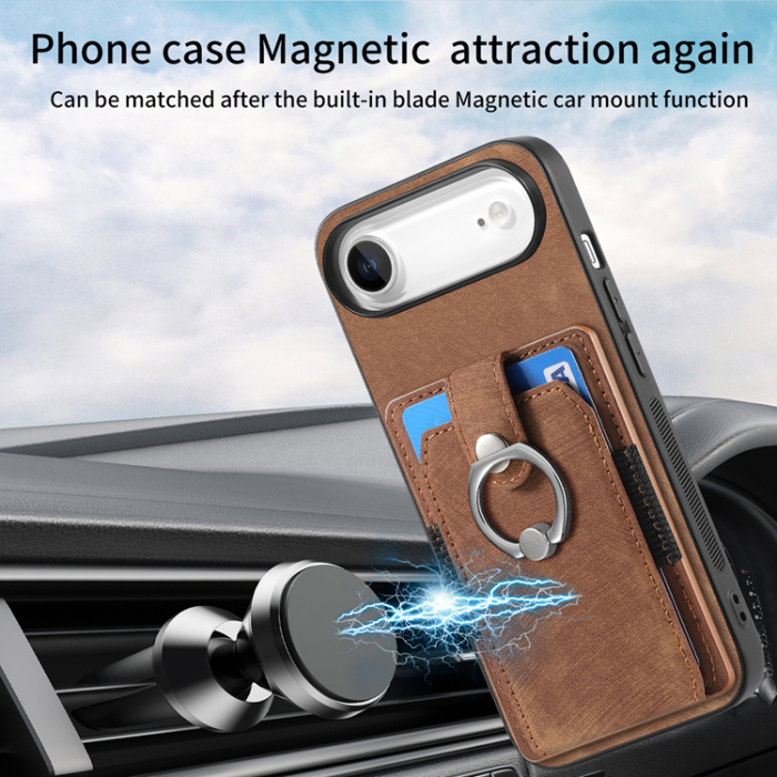 A-One Brand - iPhone Air Mobilskal med Korthållare Läder Kickstand - Brun