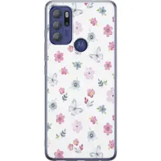 Gustaf - Mobilskal till Motorola Moto G60S med Blommor och fj&auml;rillar