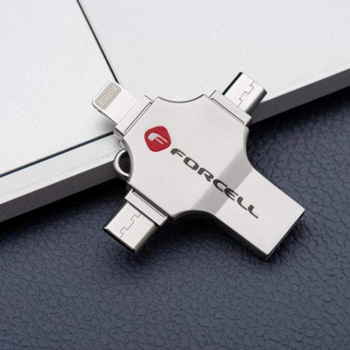 Forcell - Forcell Pendrive 16GB USB 3.2 Gen 1(USB-A/USB-C/Lightning/Micro-USB)