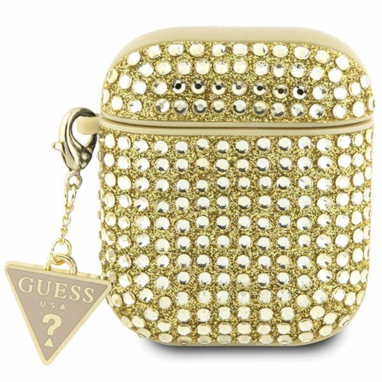 Guess AirPods 1/2 Skal Rhinestone Triangle Charm - Guld | 2353 | AlltMobil