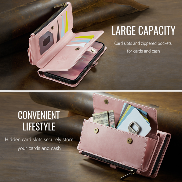 Caseme - CASEME iPhone 17 Pro Plånboksfodral Zipper RFID C39 - Rosa