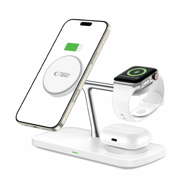 Tech-Protect - 3-in-1 Magsafe Trådlös Laddare iPhone, Apple Watch, AirPods Qi 15W