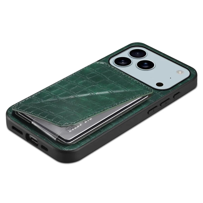 A-One Brand - iPhone 17 Pro Max Mobilskal Korthållare Crocodile Textured - Grön