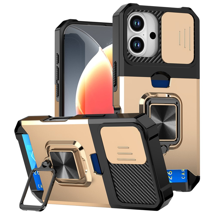 iPhone 17 Mobilskal Slide Lens Lid med Kortfack - Guld | 2353 | AlltMobil