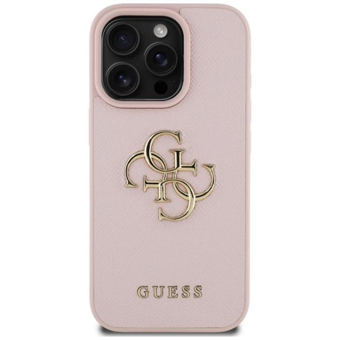 Guess - Guess iPhone 16 Pro Max Mobilskal Grained Big 4G Small Classic Logo - Rosa