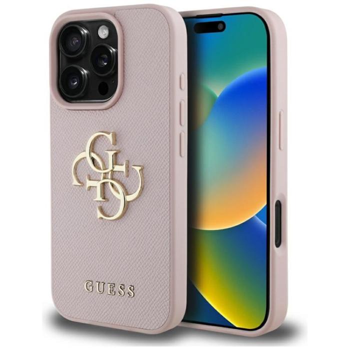 Guess - Guess iPhone 16 Pro Max Mobilskal Grained Big 4G Small Classic Logo - Rosa