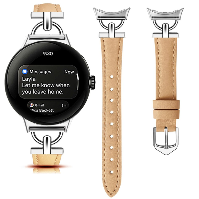 A-One Brand - Google Pixel Watch 2/3 (41mm) Armband Äkta Cow Läder - Khaki