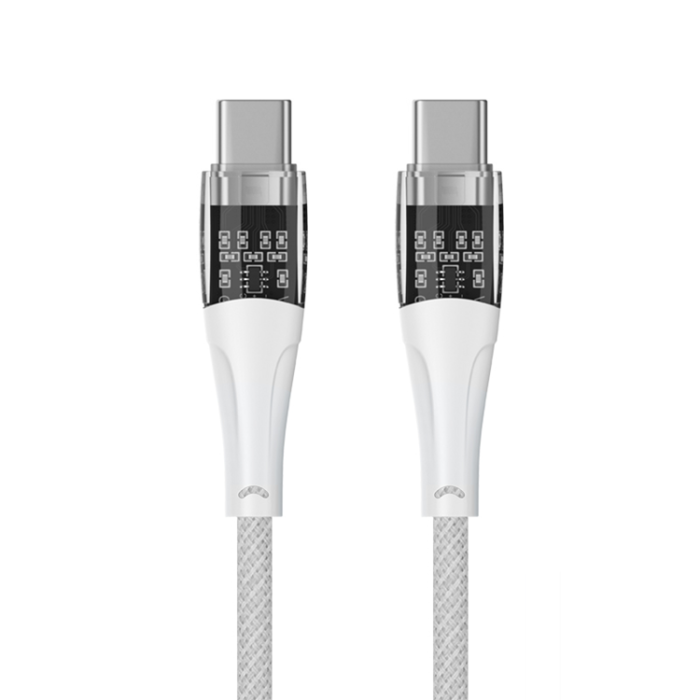 QUALO - QUALO USB-C till USB-C Kabel 1.5m 3A Transparent Nylon - Vit