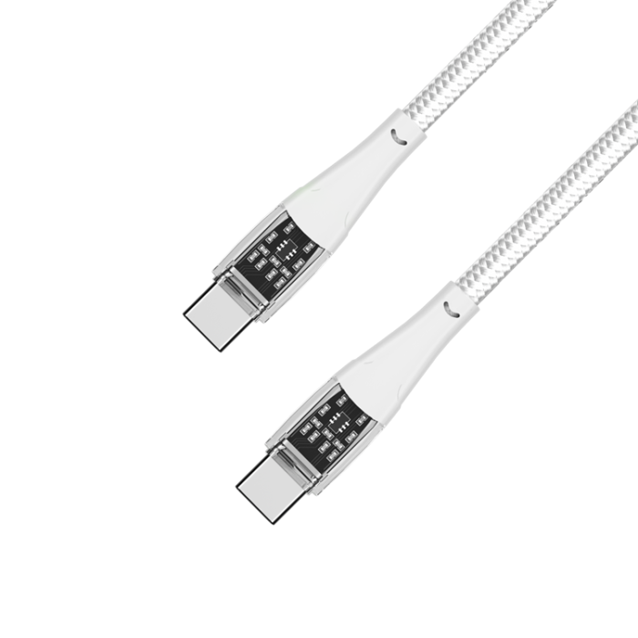 QUALO - QUALO USB-C till USB-C Kabel 1.5m 3A Transparent Nylon - Vit