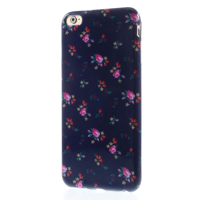 OEM - Flexicase Skal till Apple iPhone 6(S) Plus - Svart Rosa Blommor