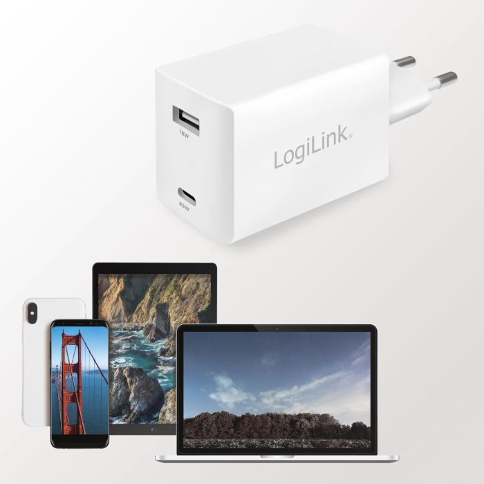 LogiLink - LogiLink - USB-laddare 1 x USB-C PD 1 x USB-A 48W GaN