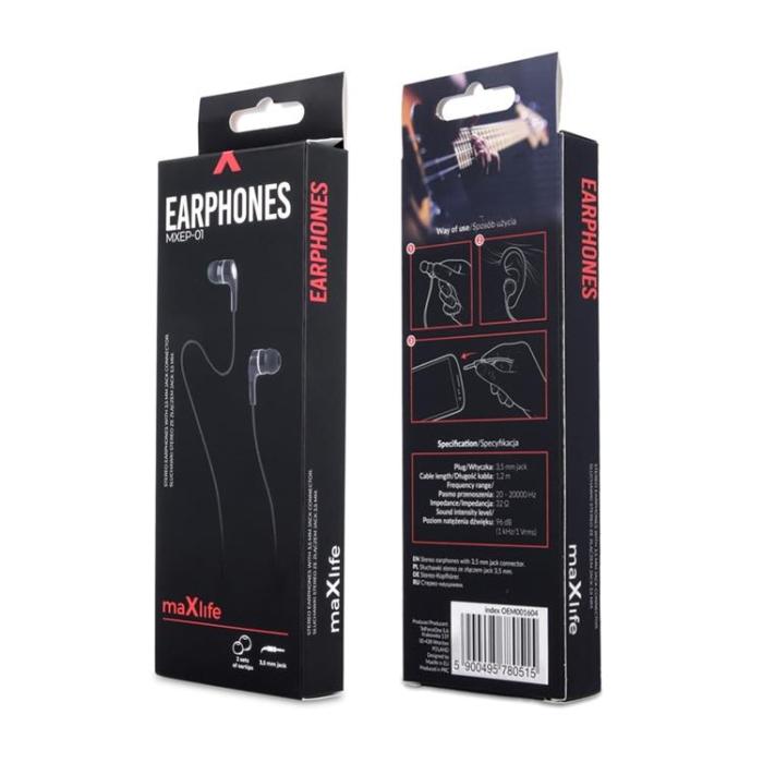 Maxlife - Maxlife In-Ear Hörlurar MXEP-01 Trådbundna Uttag 3.5 mm - Svart