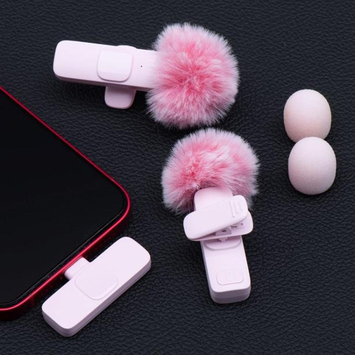 OEM - 2-i-1 Trådlös Lavaliermikrofon USB-C Dubbel med Långt Hår K1 - Rosa
