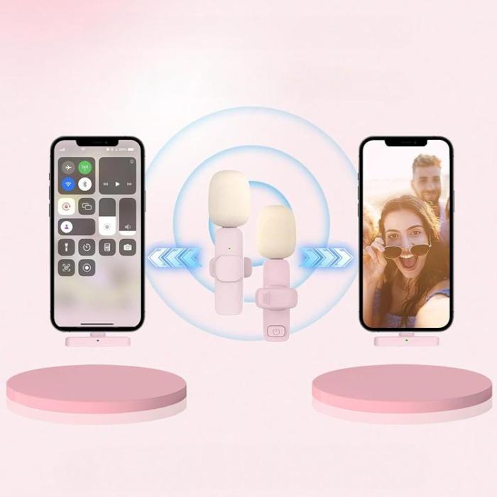 OEM - 2-i-1 Trådlös Lavaliermikrofon USB-C Dubbel med Långt Hår K1 - Rosa