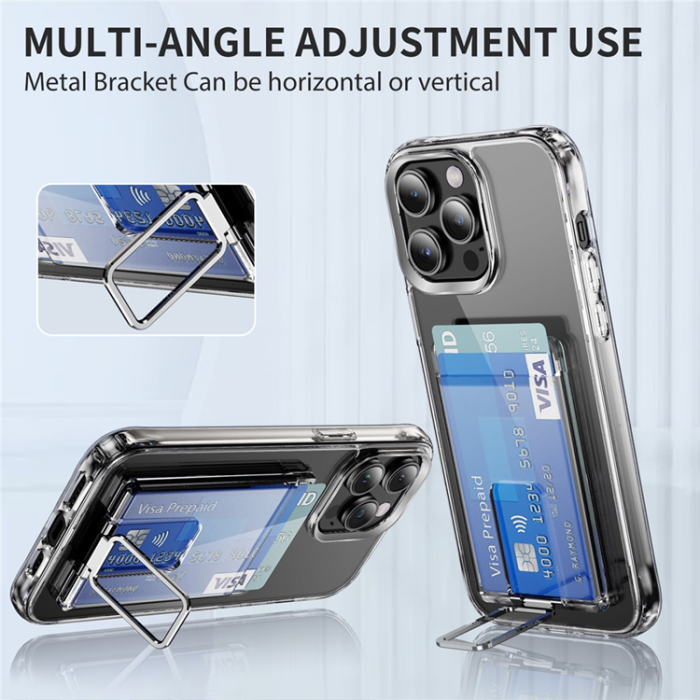 A-One Brand - Universal Magnetisk Mobil Korthållare med Kickstand RFID Transparent - Silver