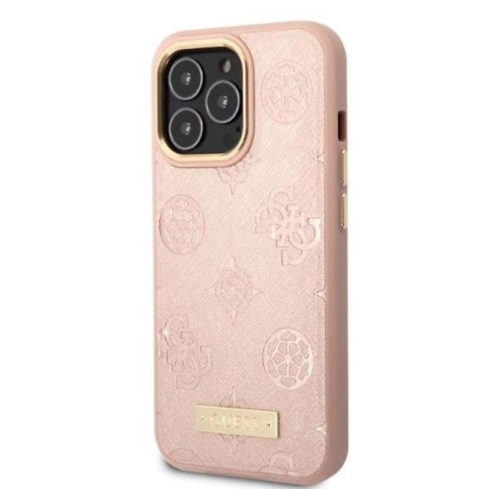 Guess - Guess iPhone 13 Pro Skal MagSafe Peony Logo Plate - Rosa