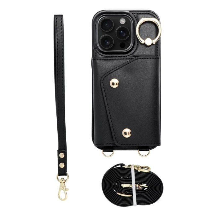 A-One Brand - iPhone 16 Pro Max Mobilskal Wonder Korthållare - Svart