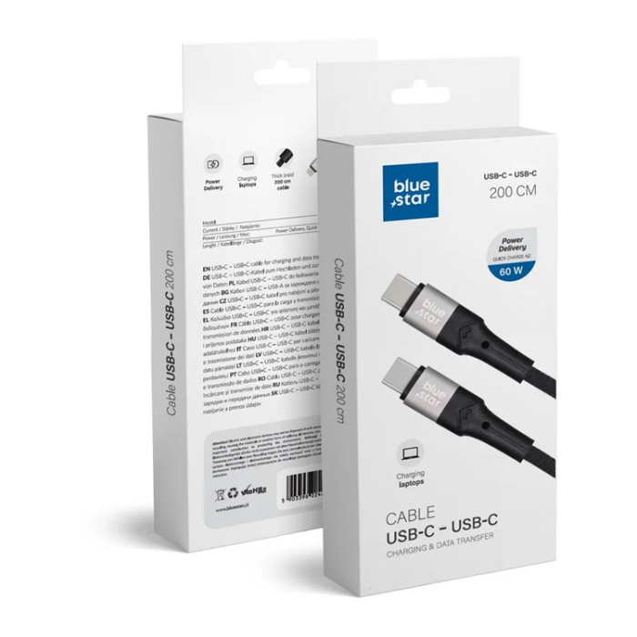 Blue Star - Blue Star USB-C till USB-C kabel 2m - Svart