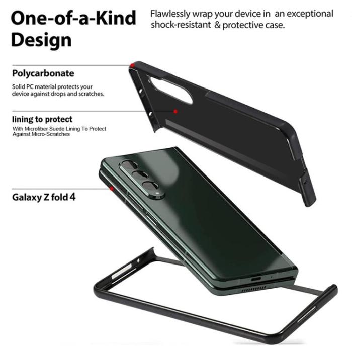 A-One Brand - Galaxy Z Fold 4 Skal Äkta Läder Litchi Korthållare - Blå