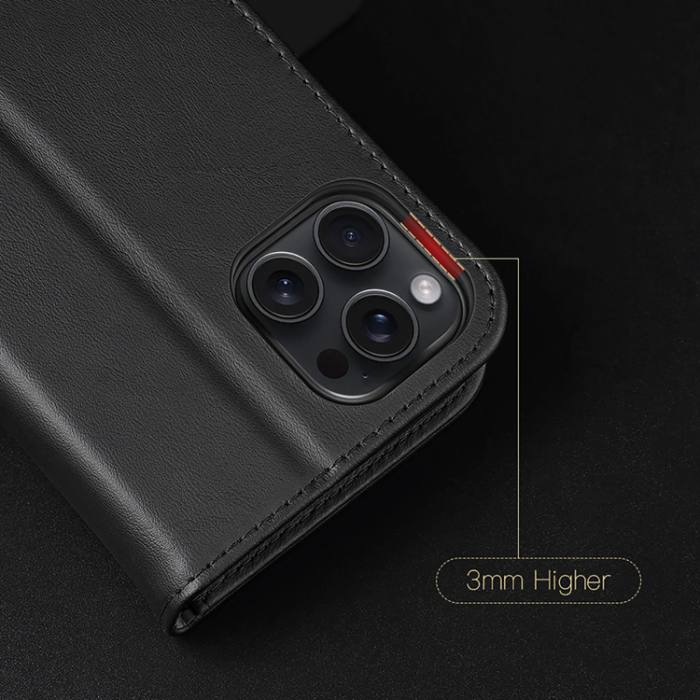 Dux Ducis - Dux Ducis iPhone 16 Pro Max Plånboksfodral Äkta Läder Hivo - Svart