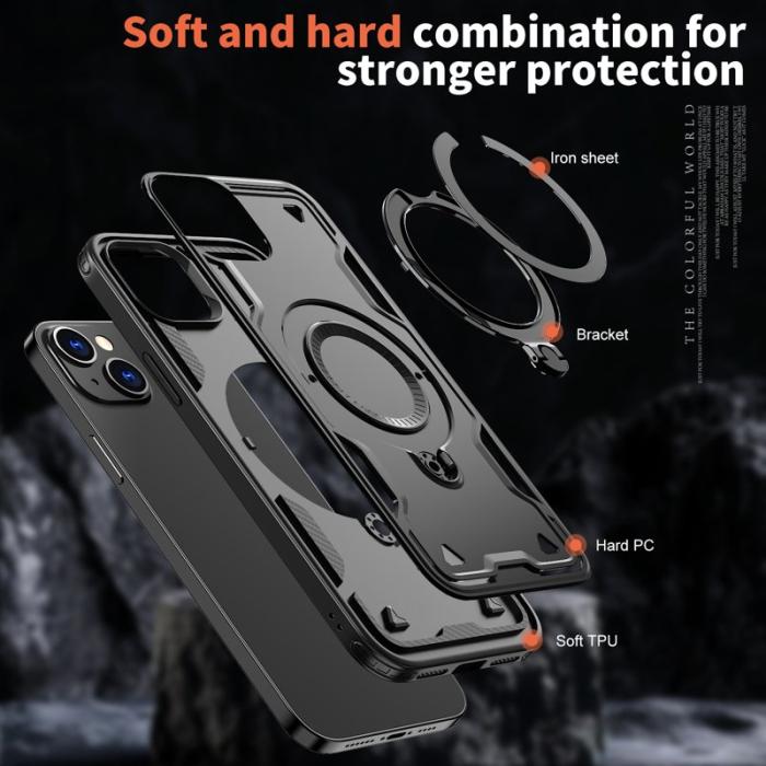 N/A - Mobilskal till iPhone 14/13 Militärskydd Plast Kickstand - Svart