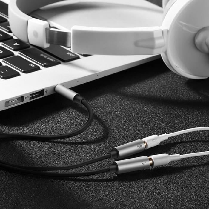Ugreen - Ugreen Kabel Mini Jack 3.5 mm Till 2 x Mini Jack 3.5 mm 20cm - Vit
