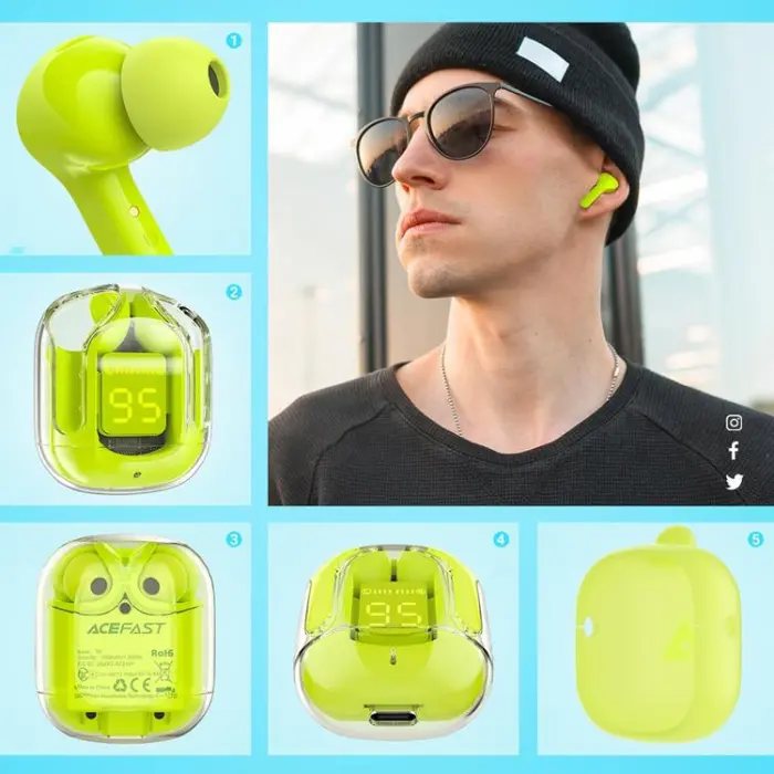 Acefast - Acefast In-ear Trådlösa Hörlurar TWS Bluetooth - Grön
