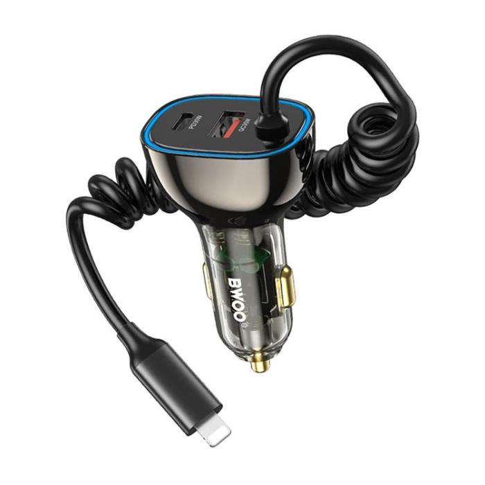 BWOO - BWOO Billaddare 30W 1xUSB-C 1xUSB-A med Lightning Kabel - Grå