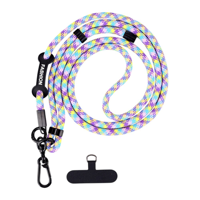 A-One Brand - Crossbody Mobilrem Lanyard Justerbar 7mm - Lila/Gul/Blå
