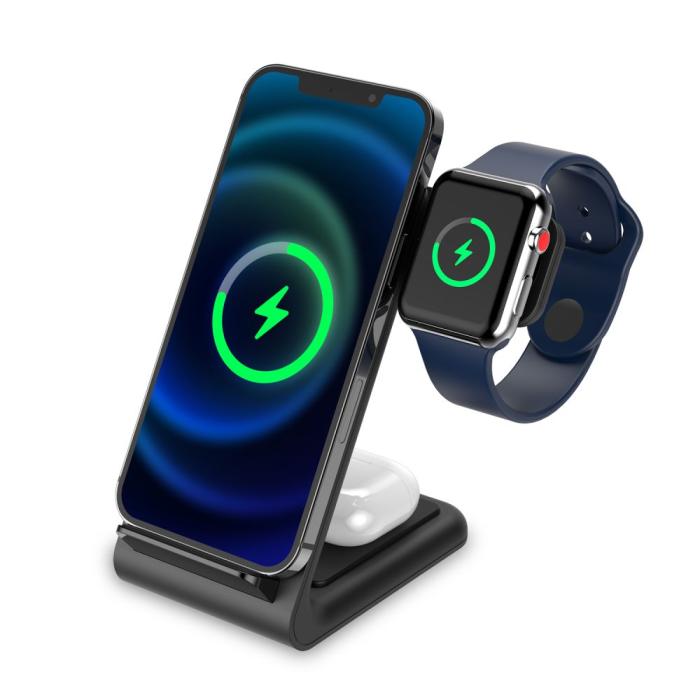 Tech-Protect - 3in1 Trådlös laddare iPhone/Apple Watch/AirPods - Svart