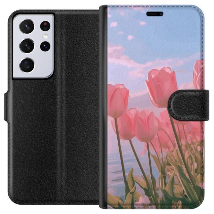 iSecrets - Plånboksfodral till Samsung Galaxy S21 Ultra 5G med Rosa Tulpaner