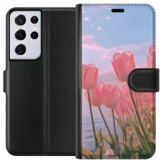 Gustaf - Pl&aring;nboksfodral till Samsung Galaxy S21 Ultra 5G med Rosa Tulpaner