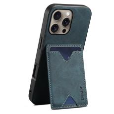 DENIOR - DENIOR iPhone 16 Pro Max Fodral Konstl&auml;der Med Kortfack Bl&aring;