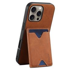 DENIOR - DENIOR iPhone 16 Pro Max Fodral Konstl&auml;der med kortfack - Brun