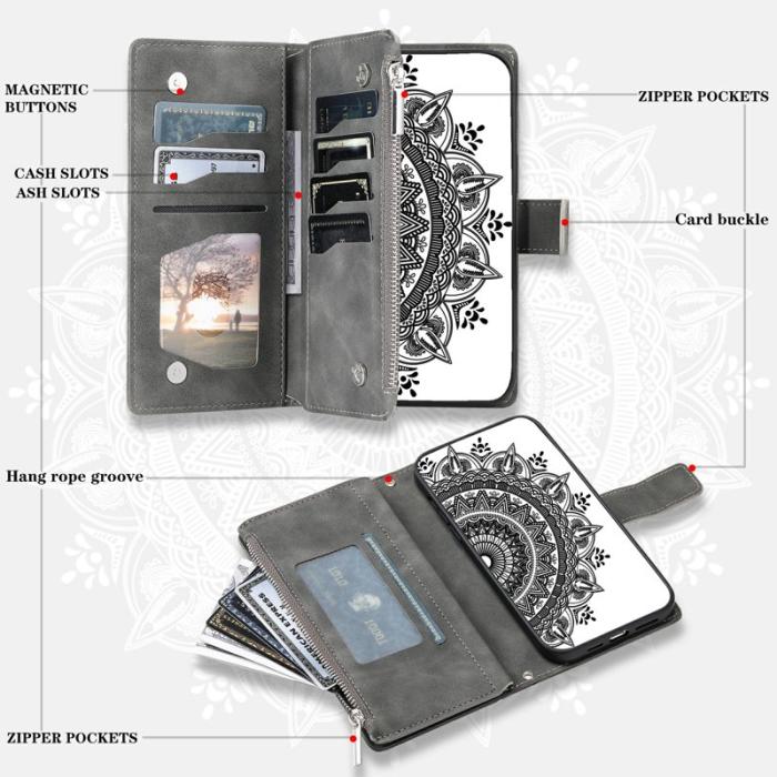 OEM - Samsung Galaxy S26 Plånboksfodral Mandala Blommönster Konstläder - Grå