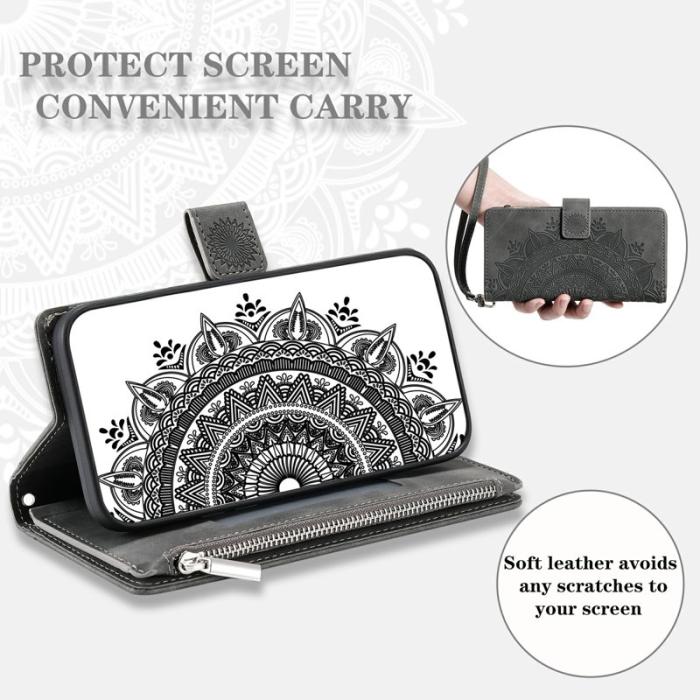OEM - Samsung Galaxy S26 Plånboksfodral Mandala Blommönster Konstläder - Grå