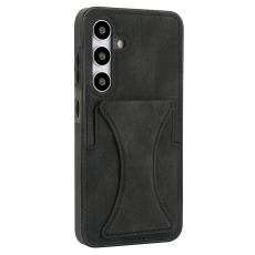 OEM - Mobilfodral f&ouml;r Samsung Galaxy S26 Konstl&auml;der + TPU Kickstand - Svart