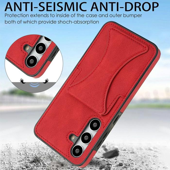 OEM - Mobilfodral för Samsung Galaxy S26 Konstläder + TPU Kickstand - Röd